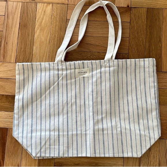 Sezane NWOT Blue Stripes Tote Bag - Picture 2 of 6